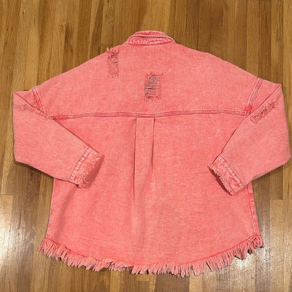*last chance* Amazon | Frayed Oversized Pink Denim Jacket - Picture 14 of 16